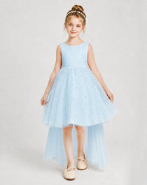 Baby Blue Satin Tulle A-line Pageant Dress Front View
