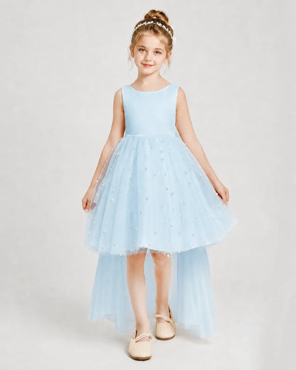 Baby Blue Satin Tulle A-line Pageant Dress Front View