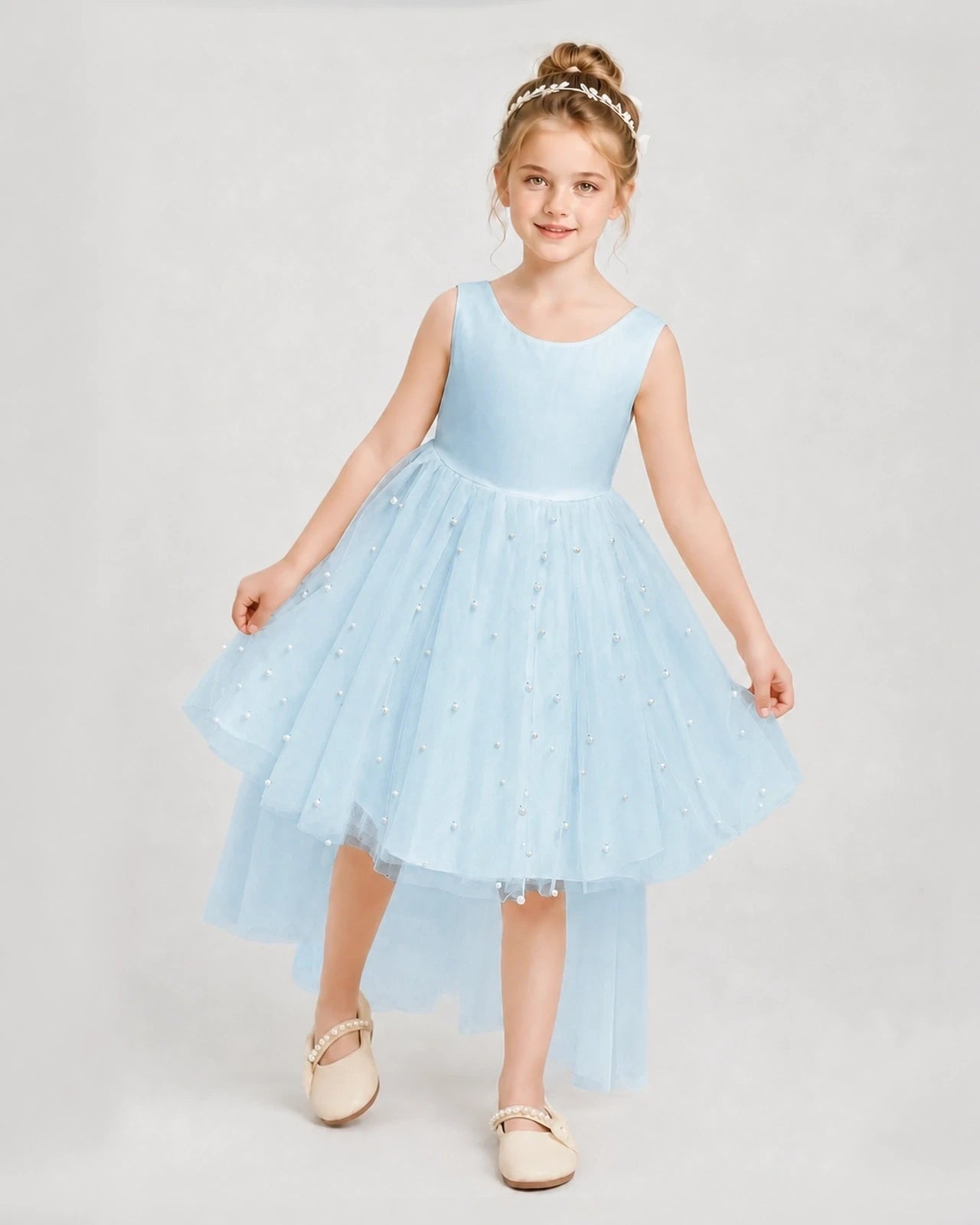Baby Blue Satin Tulle A-line Pageant Dress Detail View