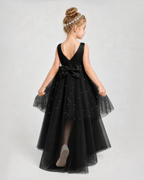 Black Satin Tulle A-line Pageant Dress Back View