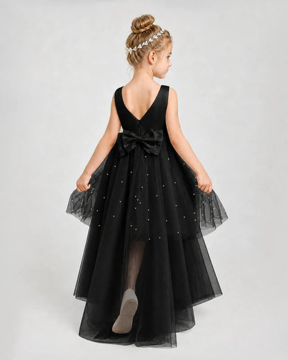 Black Satin Tulle A-line Pageant Dress Back View