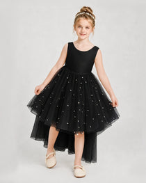 Black Satin Tulle A-line Pageant Dress Detail View