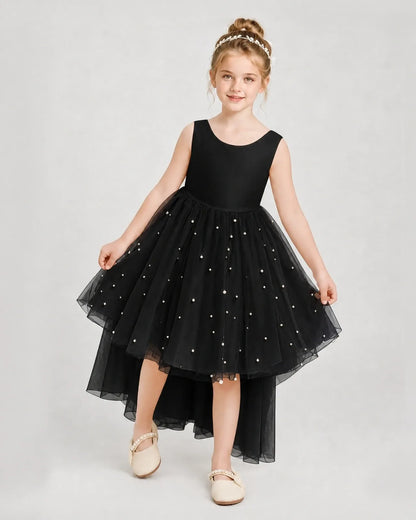 Black Satin Tulle A-line Pageant Dress Front View