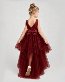 Burgundy Satin Tulle A-line Pageant Dress Back View