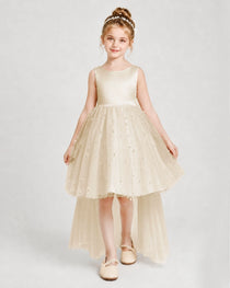 Champagne Satin Tulle A-line Pageant Dress Front View