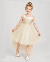 Champagne Satin Tulle A-line Pageant Dress Front View