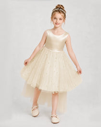 Champagne Satin Tulle A-line Pageant Dress Detail View