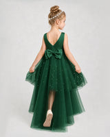 Dark Green Satin Tulle A-line Pageant Dress Back View
