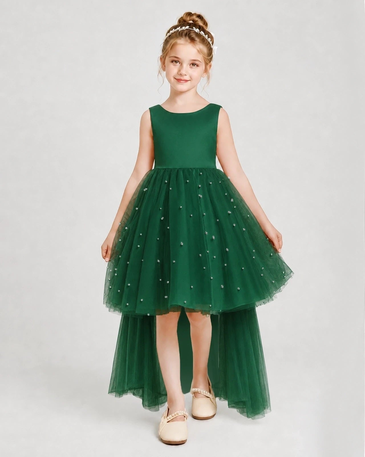 Dideyttawl Tulle High-Low Pageant Dress with V-Back Secondary image