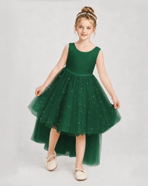 Dark Green Satin Tulle A-line Pageant Dress Detail View