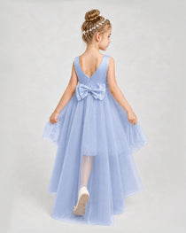 Dusty Blue Satin Tulle A-line Pageant Dress Back View