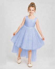 Dusty Blue Satin Tulle A-line Pageant Dress Detail View