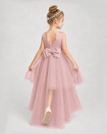 Dusty Rose Satin Tulle A-line Pageant Dress Back View