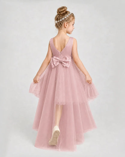 Dusty Rose Satin Tulle A-line Pageant Dress Back View