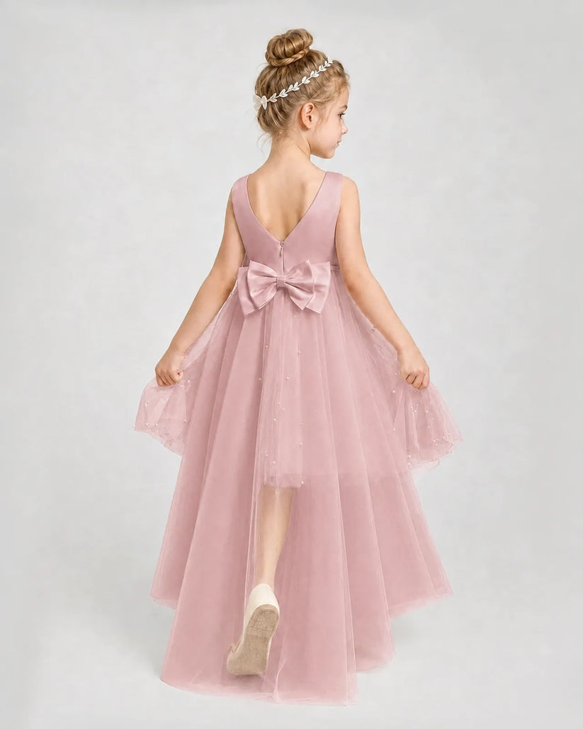 Dusty Rose Satin Tulle A-line Pageant Dress Back View