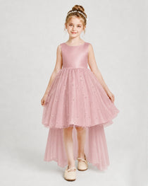 Dusty Rose Satin Tulle A-line Pageant Dress Front View