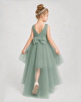 Eucalyptus Satin Tulle A-line Pageant Dress Back View