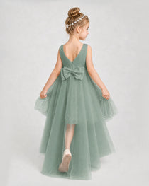 Eucalyptus Satin Tulle A-line Pageant Dress Back View