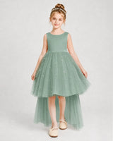 Eucalyptus Satin Tulle A-line Pageant Dress Front View