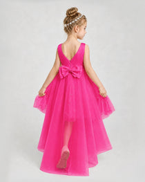 Hot Pink Satin Tulle A-line Pageant Dress Back View