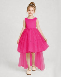 Hot Pink Satin Tulle A-line Pageant Dress Front View