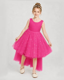 Hot Pink Satin Tulle A-line Pageant Dress Detail View