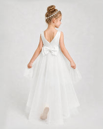 Ivory Satin Tulle A-line Pageant Dress Back View