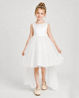 Ivory Satin Tulle A-line Pageant Dress Front View