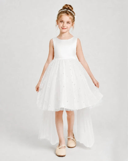 Ivory Satin Tulle A-line Pageant Dress Front View