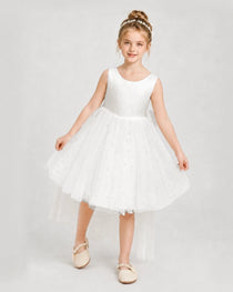 Ivory Satin Tulle A-line Pageant Dress Detail View