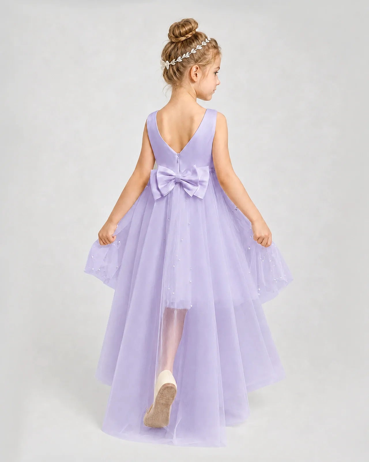 Lavender Satin Tulle A-line Pageant Dress Back View