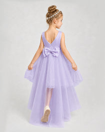 Lavender Satin Tulle A-line Pageant Dress Back View