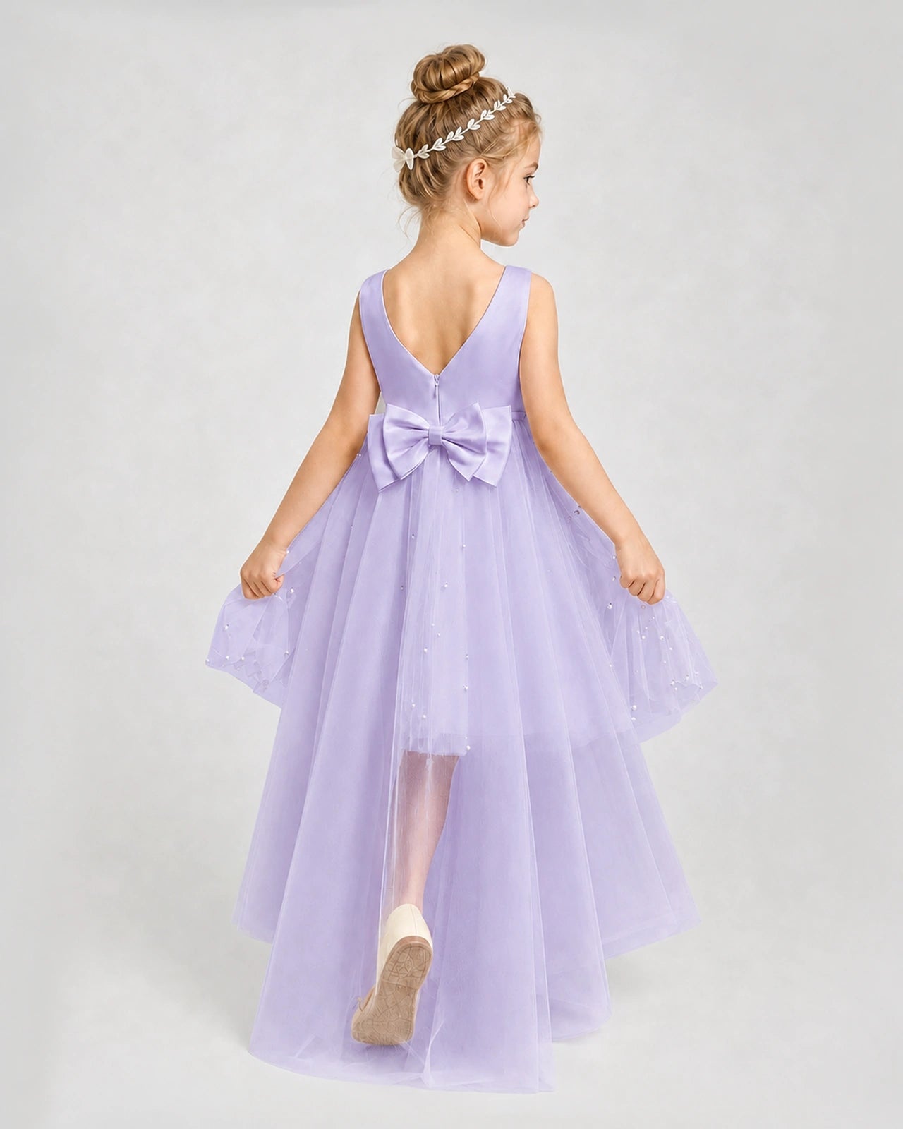 Lavender Satin Tulle A-line Pageant Dress Back View