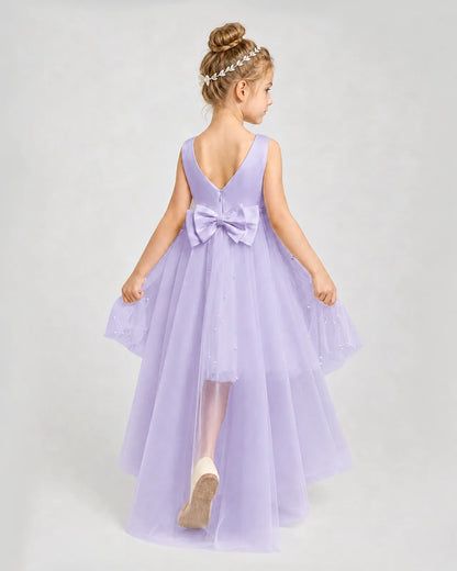 Lavender Satin Tulle A-line Pageant Dress Back View