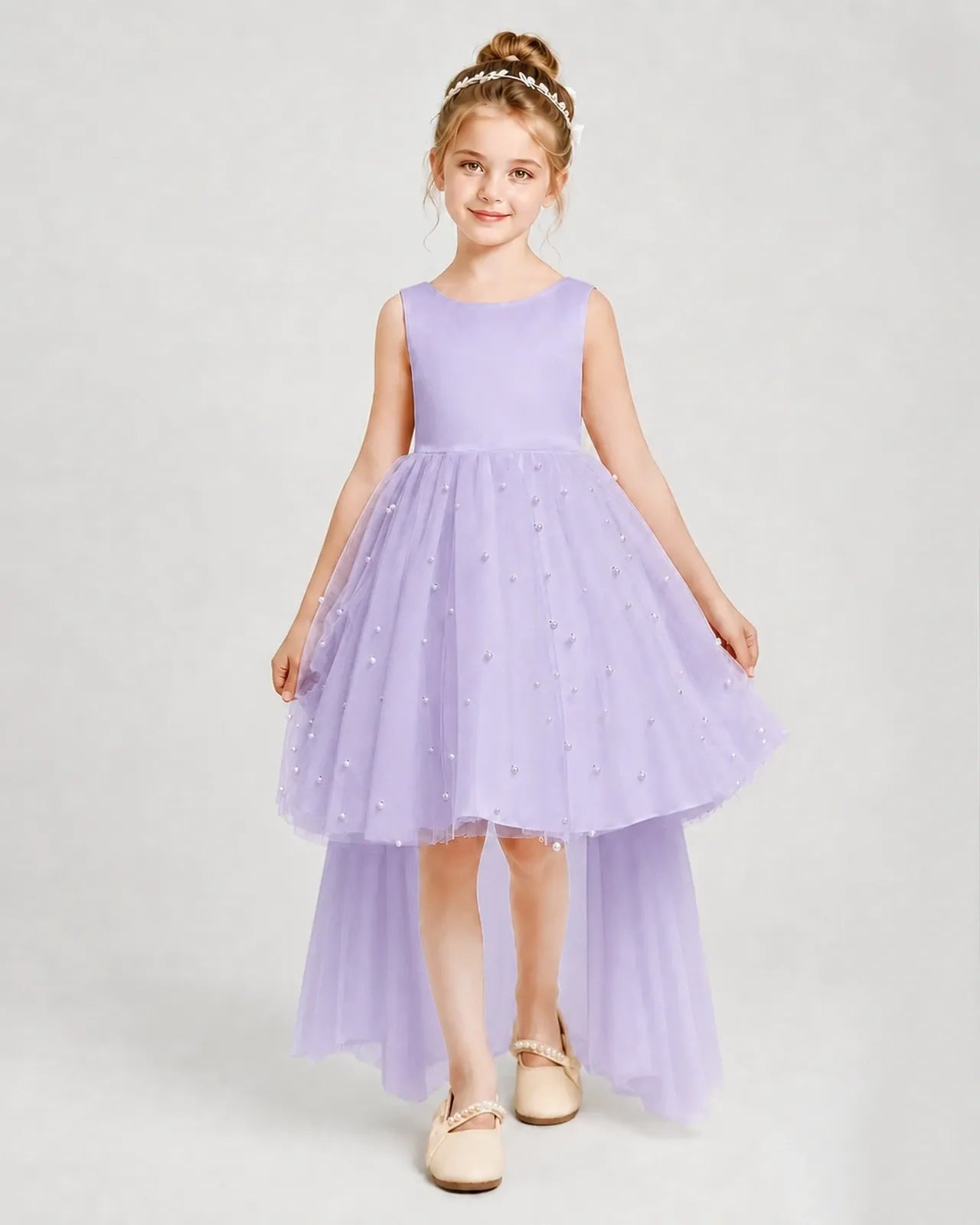 Lavender Satin Tulle A-line Pageant Dress Front View