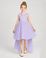Lavender Satin Tulle A-line Pageant Dress Front View