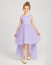 Lavender Satin Tulle A-line Pageant Dress Front View