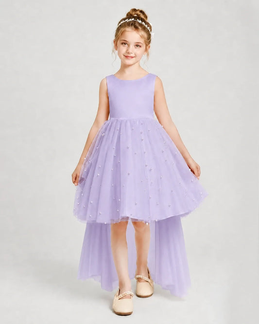 Lavender Satin Tulle A-line Pageant Dress Front View