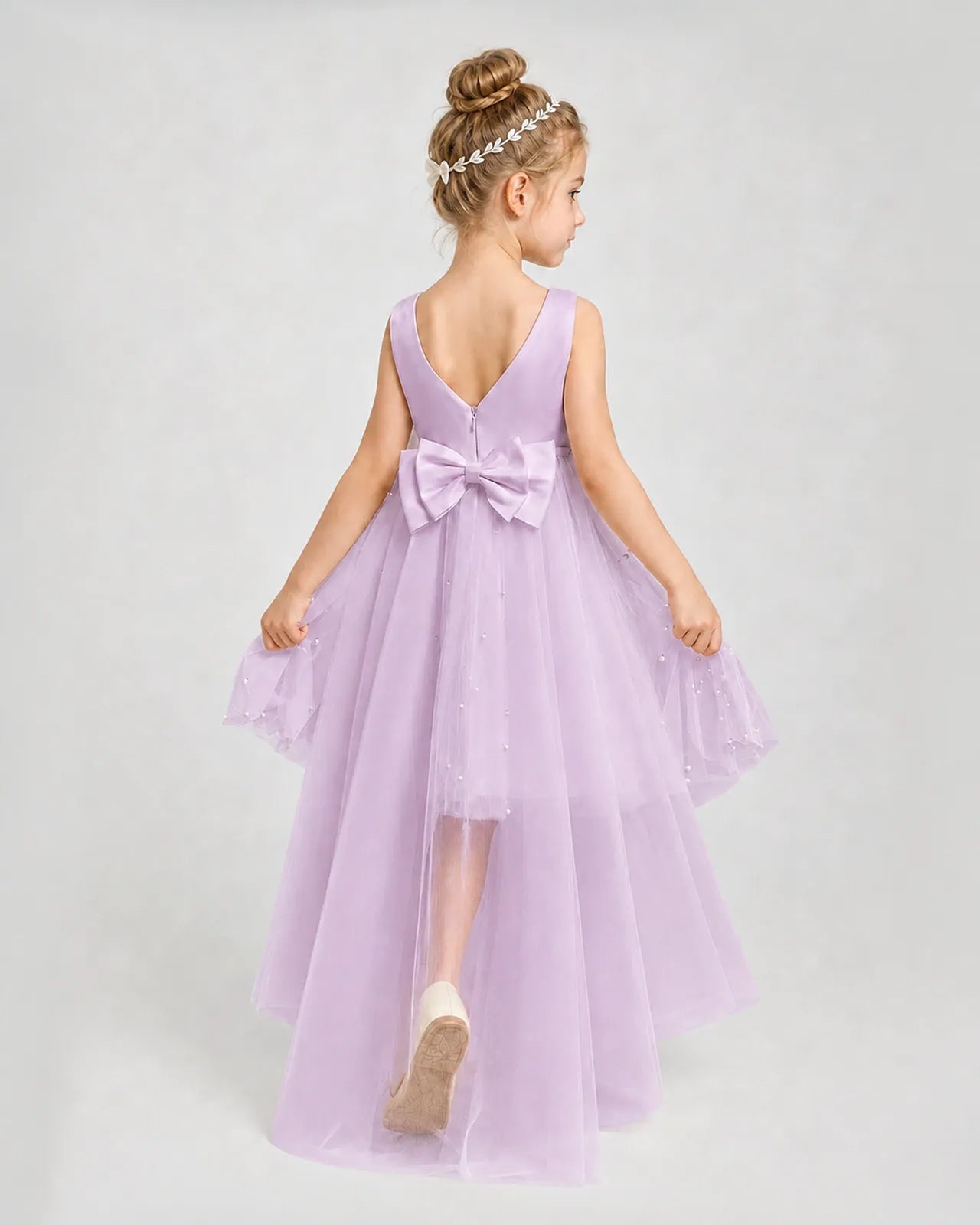 Lilac Satin Tulle A-line Pageant Dress Back View