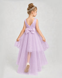 Lilac Satin Tulle A-line Pageant Dress Back View