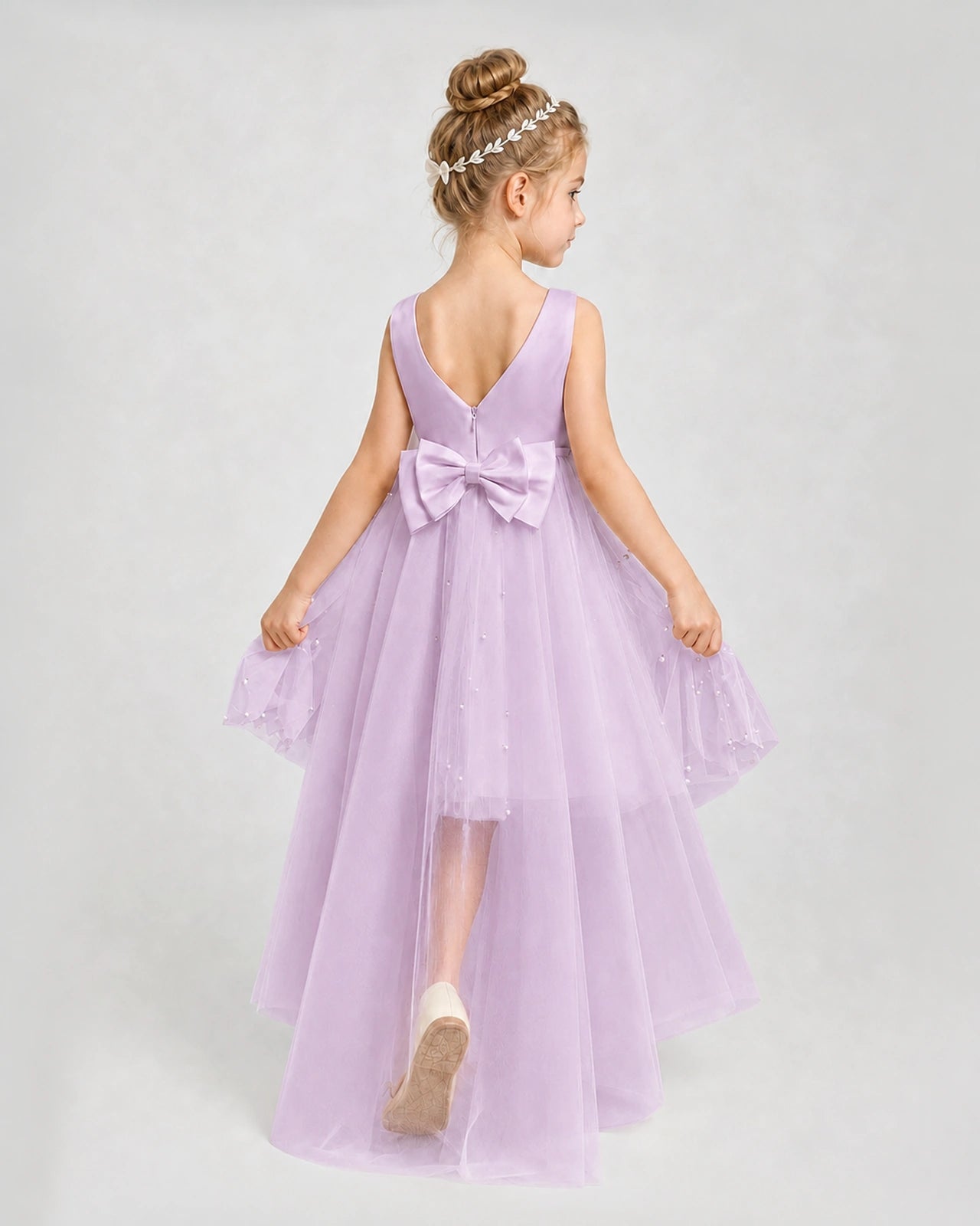 Lilac Satin Tulle A-line Pageant Dress Back View