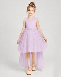 Lilac Satin Tulle A-line Pageant Dress Front View