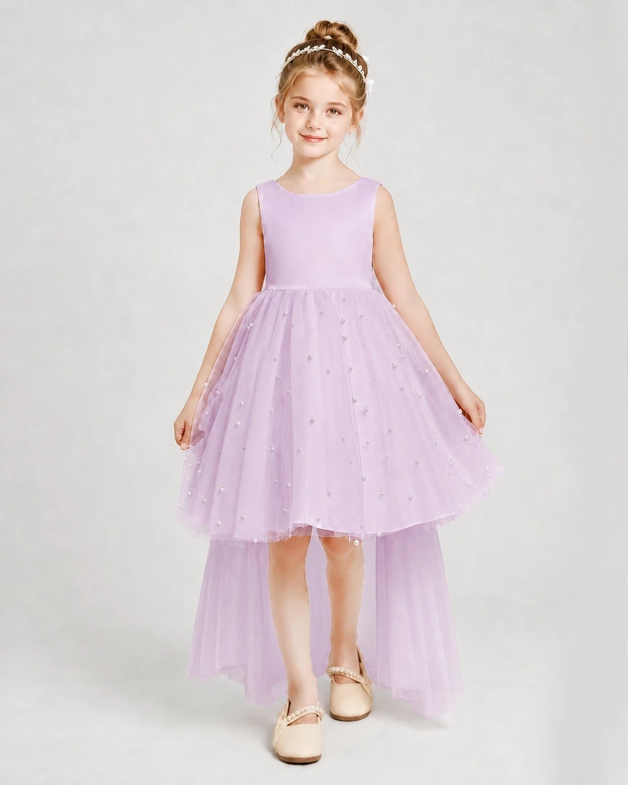 Lilac Satin Tulle A-line Pageant Dress Front View