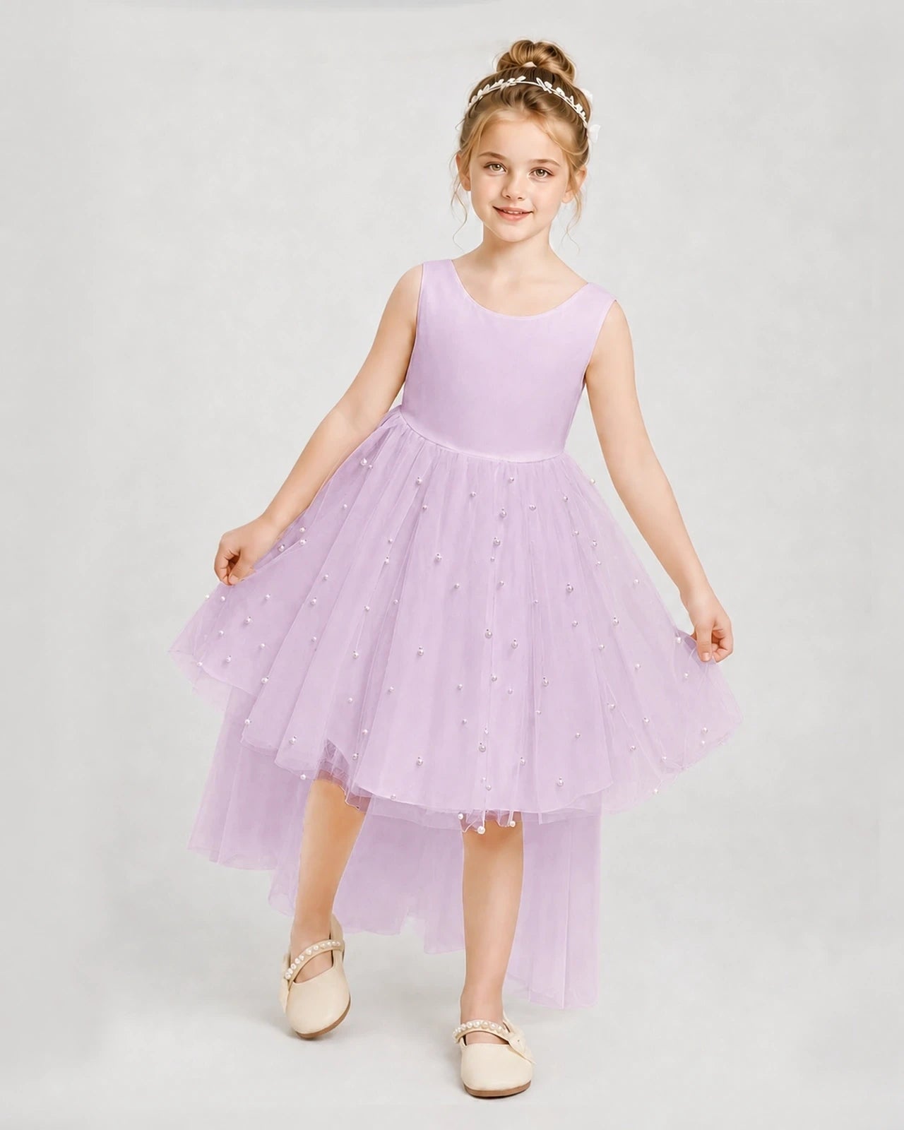 Lilac Satin Tulle A-line Pageant Dress Detail View