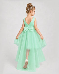 Mint Green Satin Tulle A-line Pageant Dress Back View