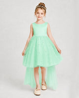 Mint Green Satin Tulle A-line Pageant Dress Front View