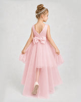 Pink Satin Tulle A-line Pageant Dress Back View