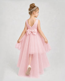 Pink Satin Tulle A-line Pageant Dress Back View