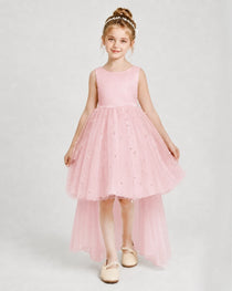 Pink Satin Tulle A-line Pageant Dress Front View