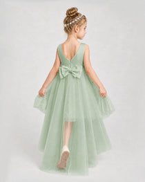 Sage Green Satin Tulle A-line Pageant Dress Back View